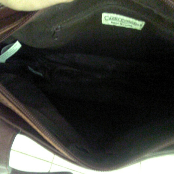 BROWN LEATHER SHOULDER BAG BY CARLO D'SANTI BRAIDED ZIPPER CLOSURE - Picture 4 of 9